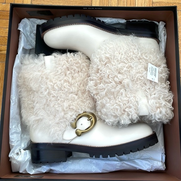 NEW COACH LEIGHTON LEATHER ANKLE BOOTS CHALK, SZ 7B - Picture 7 of 9